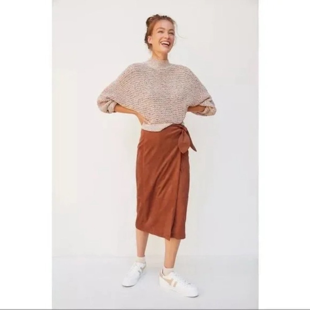 Anthropologie By Anthropologie Lauren Sueded Wrap Midi Skirt - Picture 4 of 13